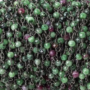 Ruby in Zoisite micro-faceted rondelle Black Gold plated Chain by the foot 40 beads (ONLINE ORDER ONLY)