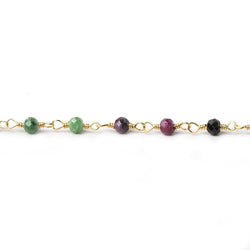 Ruby in Zoisite micro-faceted rondelle Gold plated Chain by the foot 40 beads (ONLINE ORDER ONLY)