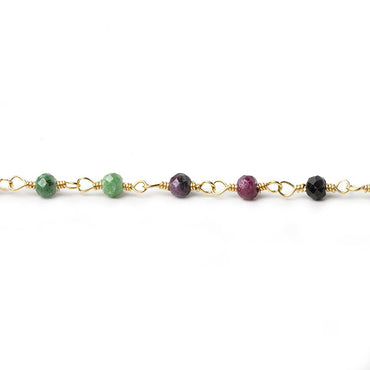 Ruby in Zoisite micro-faceted rondelle Gold plated Chain by the foot 40 beads (ONLINE ORDER ONLY)