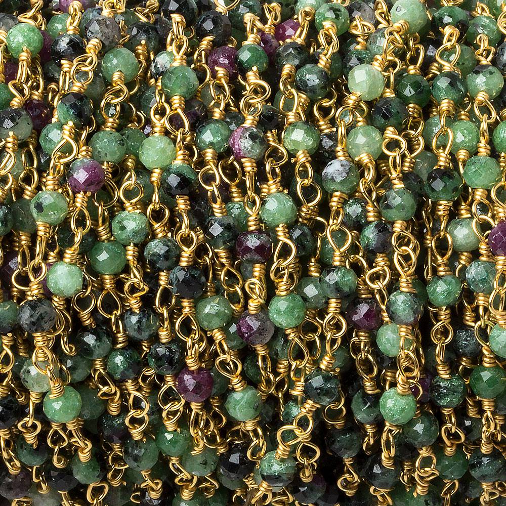 Ruby in Zoisite micro-faceted rondelle Gold plated Chain by the foot 40 beads (ONLINE ORDER ONLY)