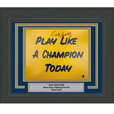 Framed Autographed/Signed Rudy Ruettiger Play Like A Champion Today Notre Dame Irish 11x14 College Football Photo Beckett BAS COA (ONLINE ORDER ONLY)