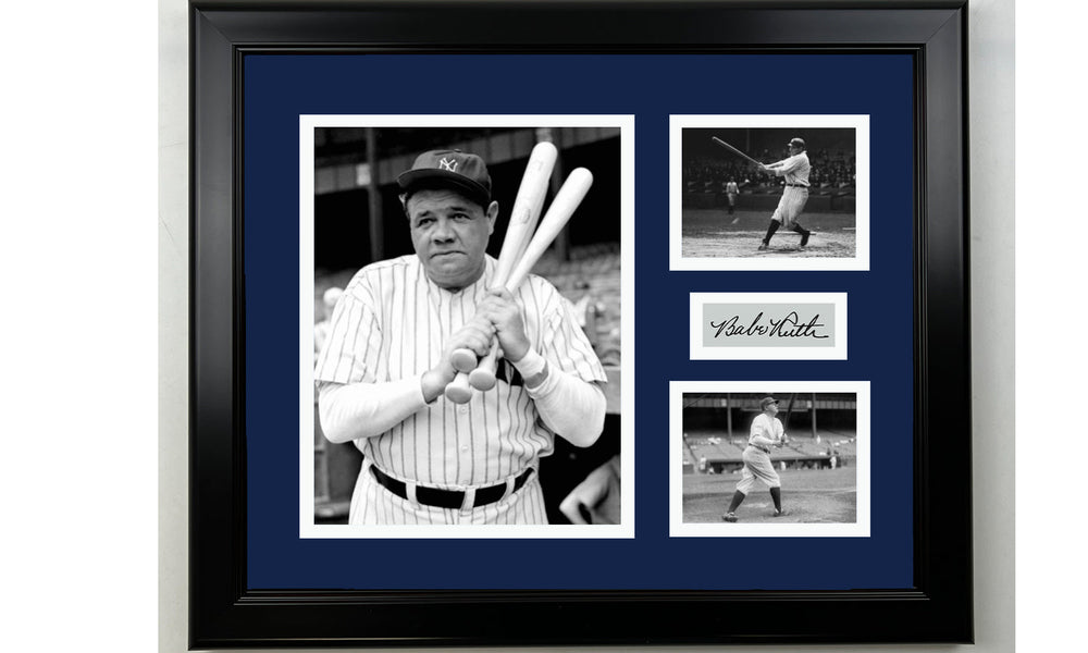 Framed Babe Ruth New York Yankees Facsimile Laser Engraved Signature Baseball 14x11 3 Photo Collage (ONLINE ORDER ONLY)