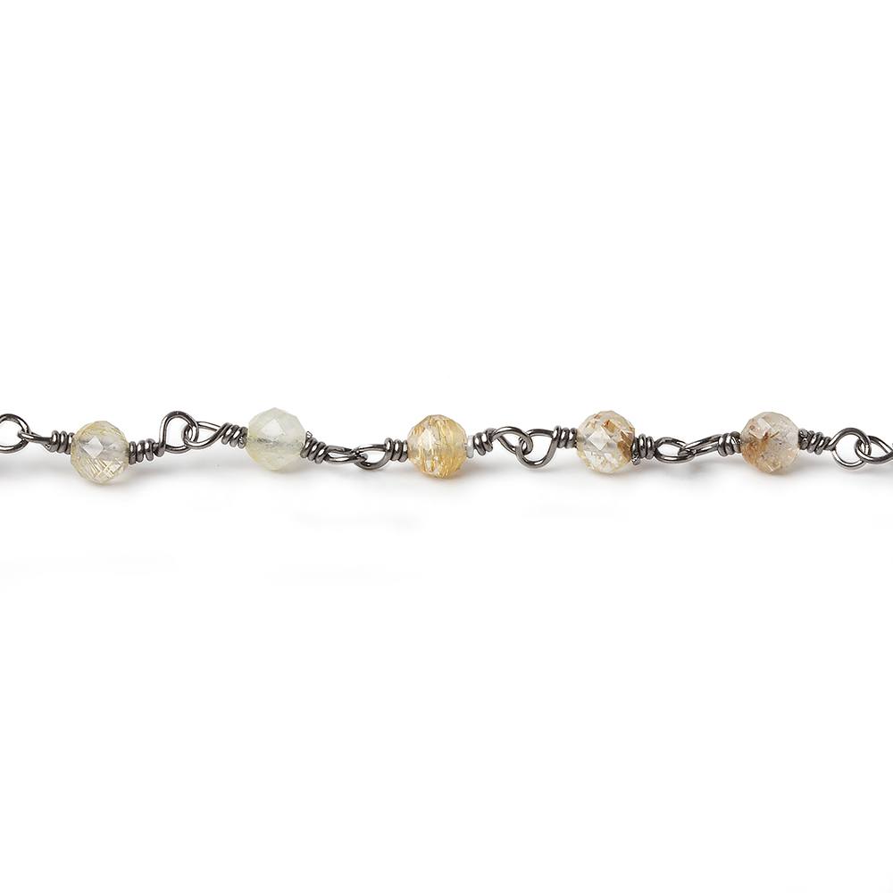 3mm Rutilated Quartz micro-faceted round Black Gold plated Chain (ONLINE ORDER ONLY)