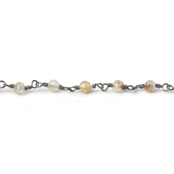 3mm Rutilated Quartz micro-faceted round Black Gold plated Chain (ONLINE ORDER ONLY)