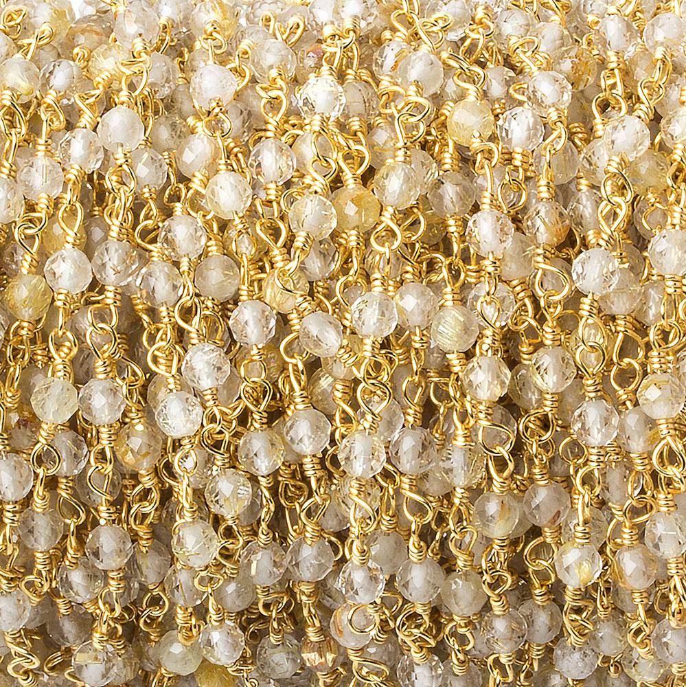 3mm Rutilated Quartz micro-faceted round Gold plated Chain (ONLINE ORDER ONLY)