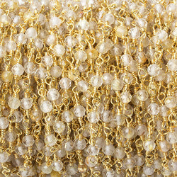 3mm Rutilated Quartz micro-faceted round Gold plated Chain (ONLINE ORDER ONLY)