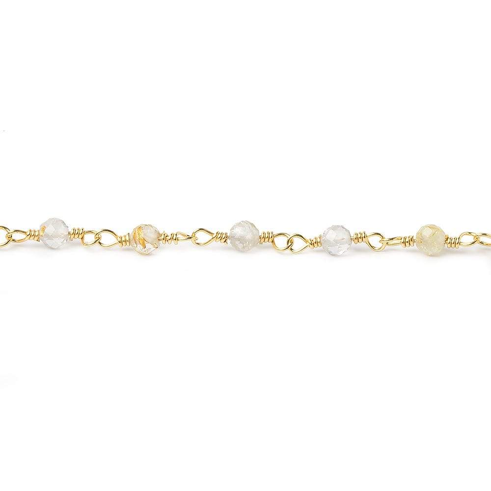 3mm Rutilated Quartz micro-faceted round Gold plated Chain (ONLINE ORDER ONLY)