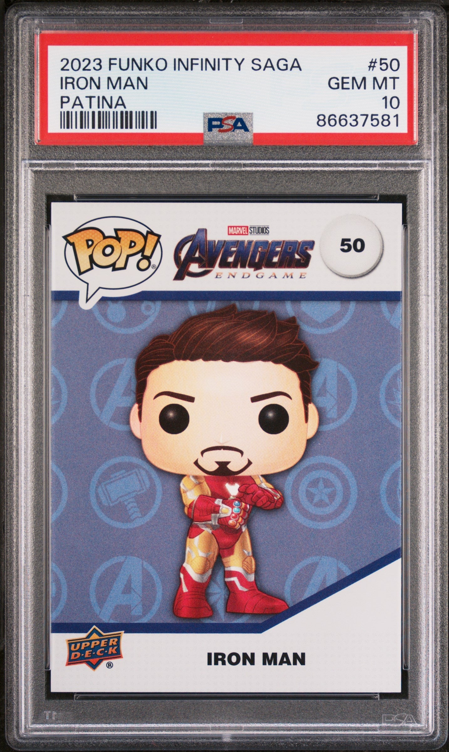 2023 UPPER DECK FUNKO POP MARVEL  IRON MAN PATINA #50  PSA 10 (Online Order Only)