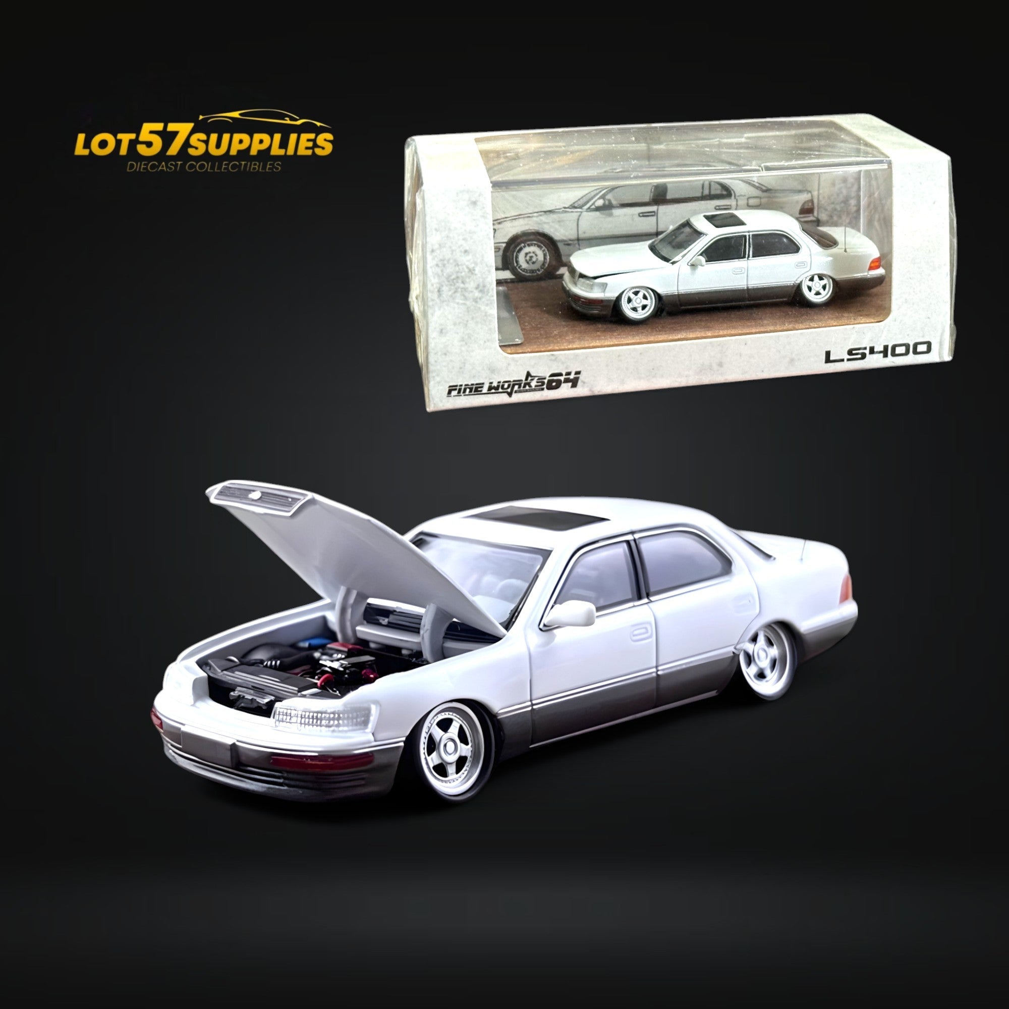 Fine works64 Lexus LS400 - White/Gray Double Stanced 1:64 (ONLINE ORDER ONLY)