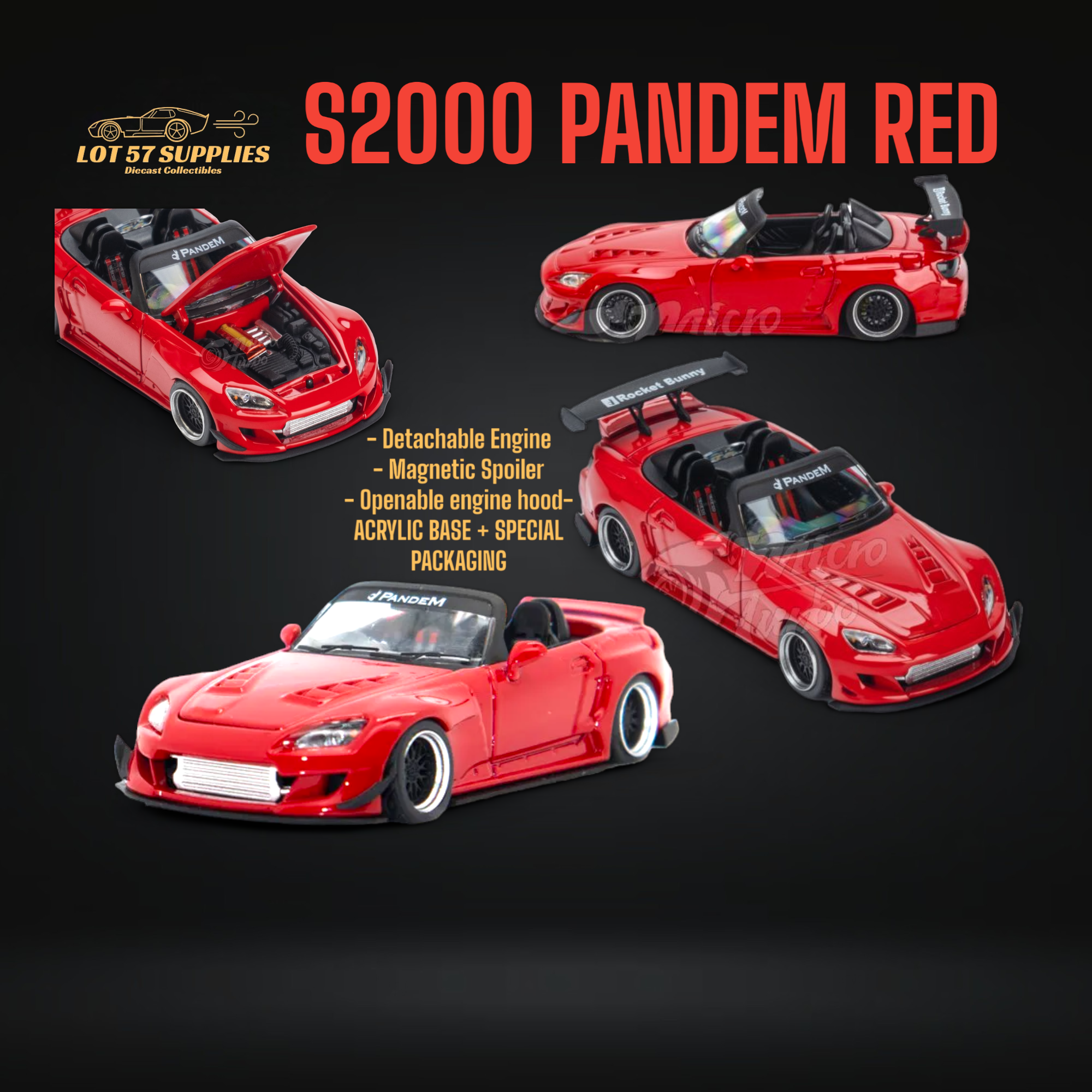 Microturbo Honda S2000 Roadster Pandem Rocket Bunny Aero Kit in Red 1:64 (ONLINE ORDER ONLY)