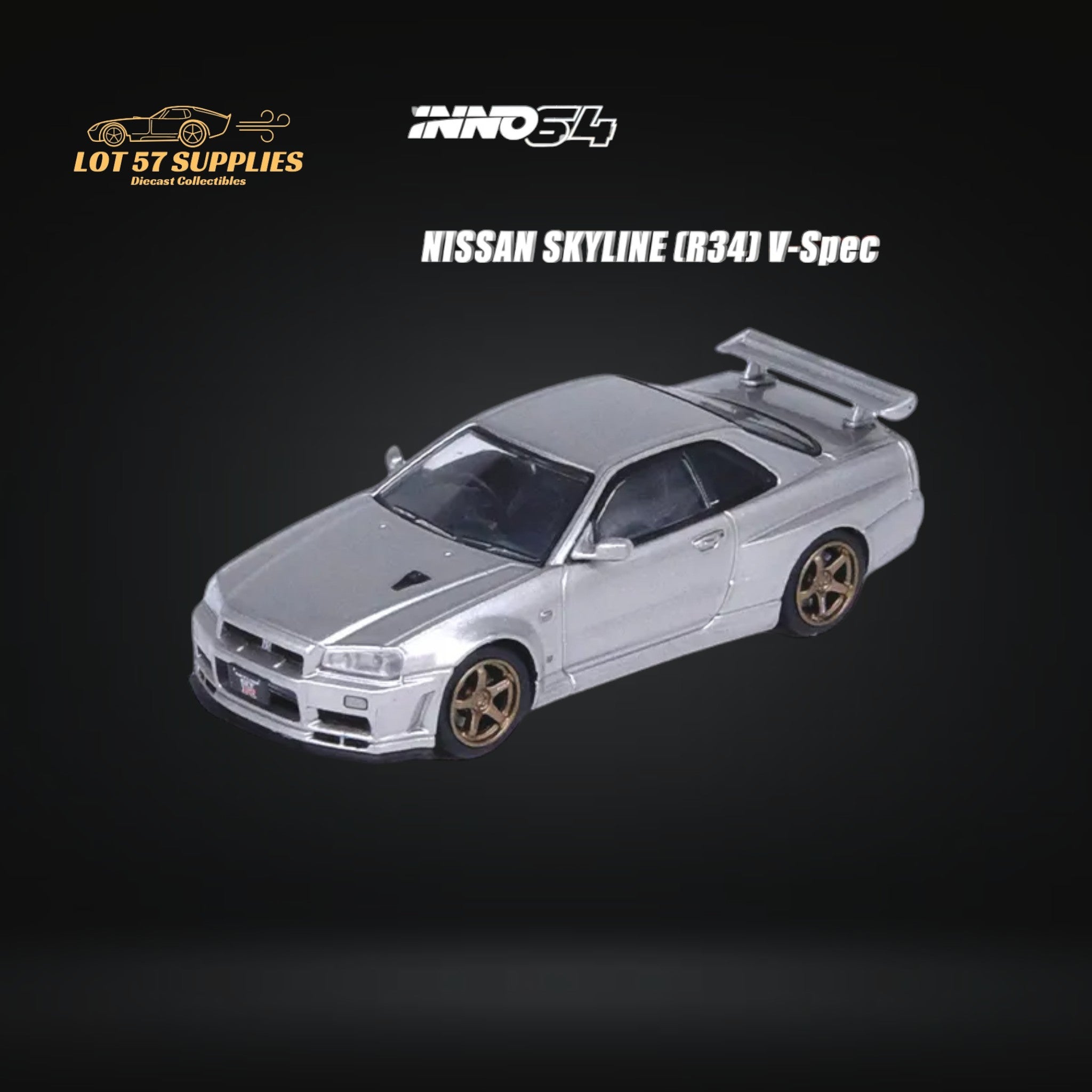 Inno64 NISSAN SKYLINE GT-R (R34) V-SPEC II SILVER 1:64 IN64-R34VS-SIL (ONLINE ORDER ONLY)