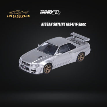 Inno64 NISSAN SKYLINE GT-R (R34) V-SPEC II SILVER 1:64 IN64-R34VS-SIL (ONLINE ORDER ONLY)