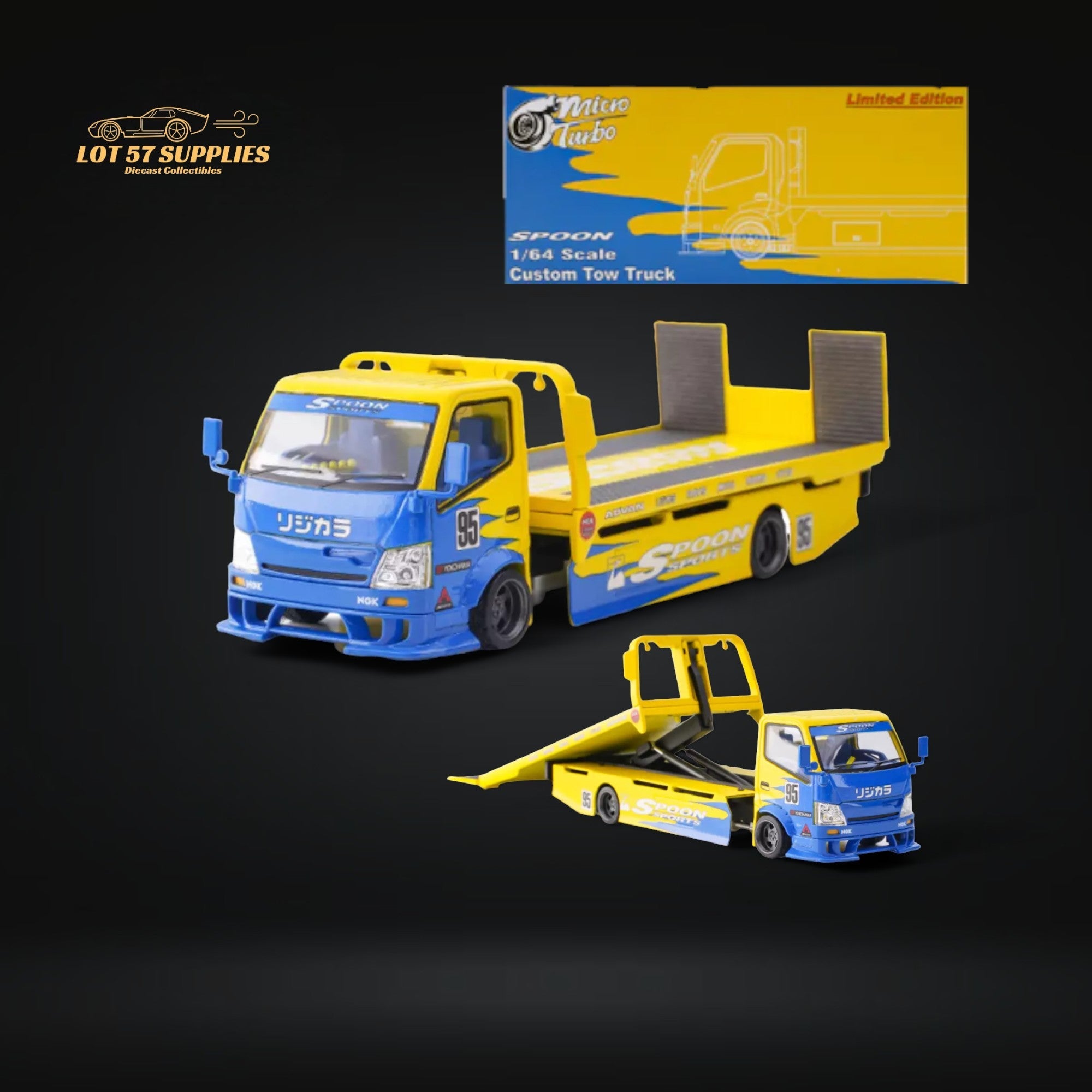 MicroTurbo HINO 300 Custom Flatbed Tow Truck Spoon Livery 1:64 (ONLINE ORDER ONLY)