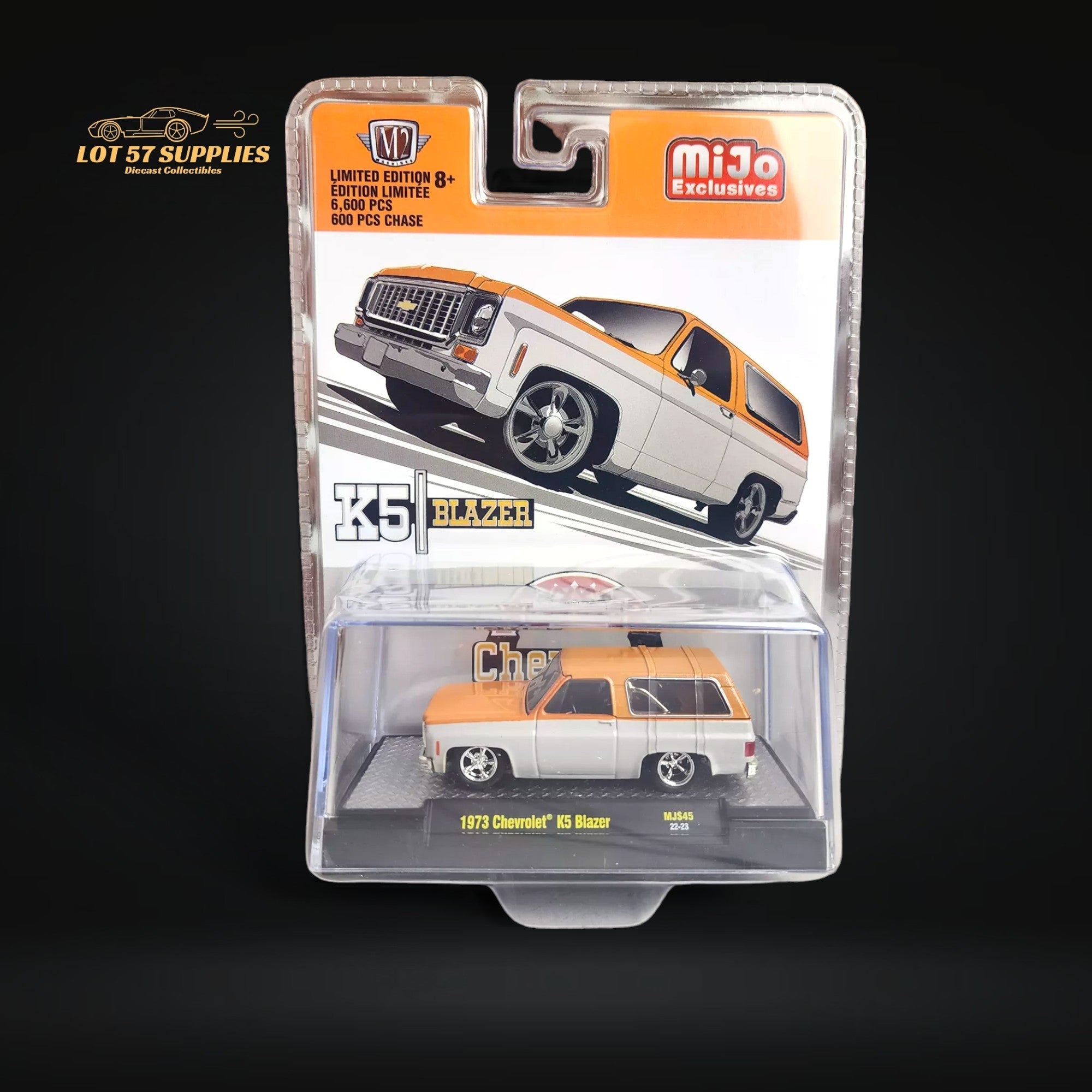 M2 Machines 1973 Chevrolet K5 Blazer With Removeable Hardtop - Orange/White 1:64 (ONLINE ORDER ONLY)
