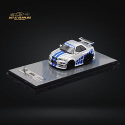 YM model X QCAR Skyline R34 Silver Blue F&F Livery Resin 1:64 (ONLINE ORDER ONLY)