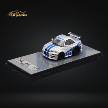 YM model X QCAR Skyline R34 Silver Blue F&F Livery Resin 1:64 (ONLINE ORDER ONLY)