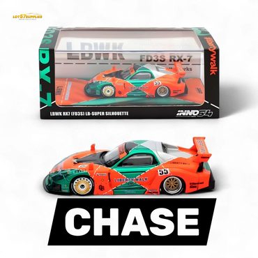 Inno64 CHASE Mazda RX-7 LBWK FD3S Orange/Green MDX 24' 1:64 (ONLINE ORDER ONLY)