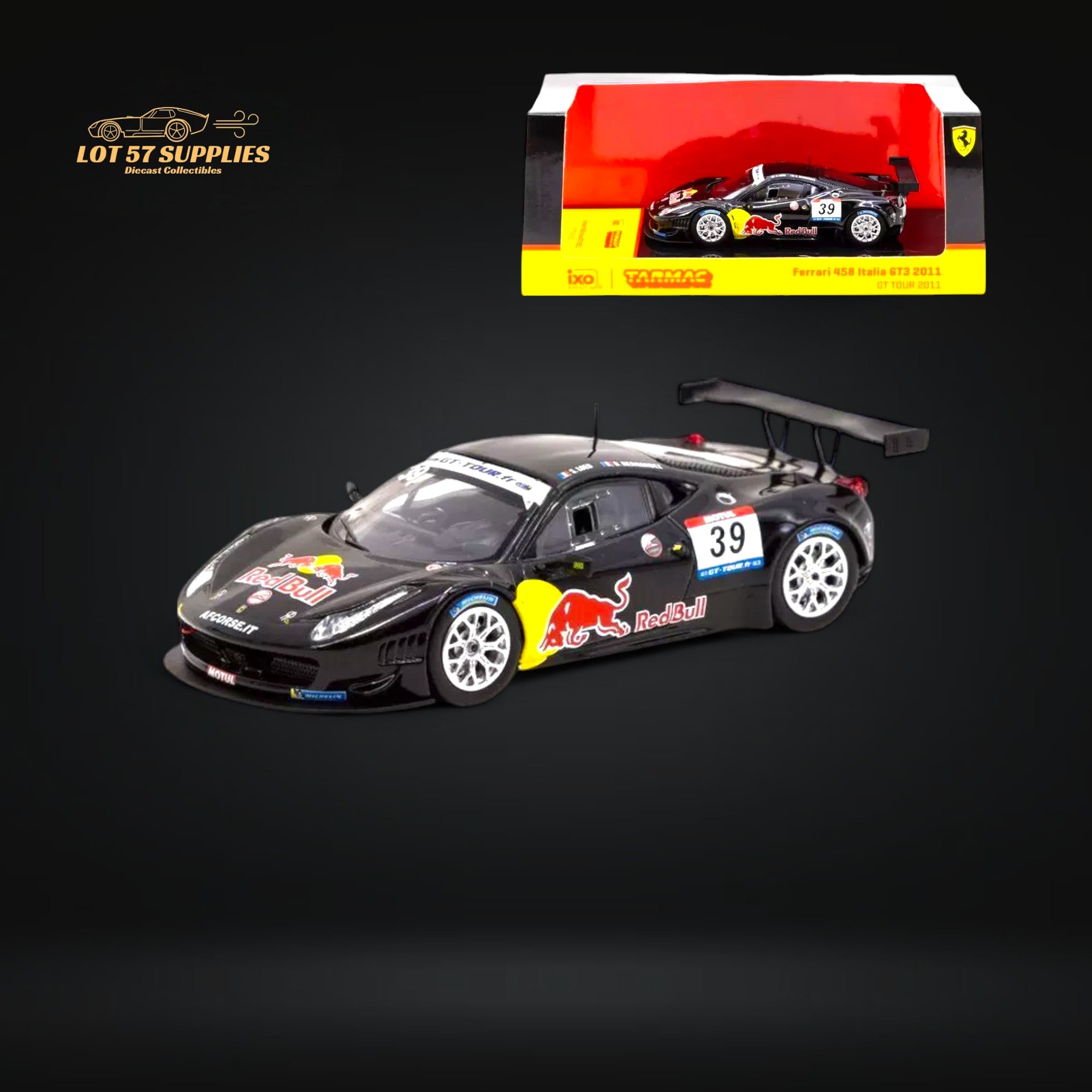 Tarmac Works Hobby64 Ferrari 458 Italia GT3 #39 GT TOUR 2011 Red Bull 1:64 (ONLINE ORDER ONLY)