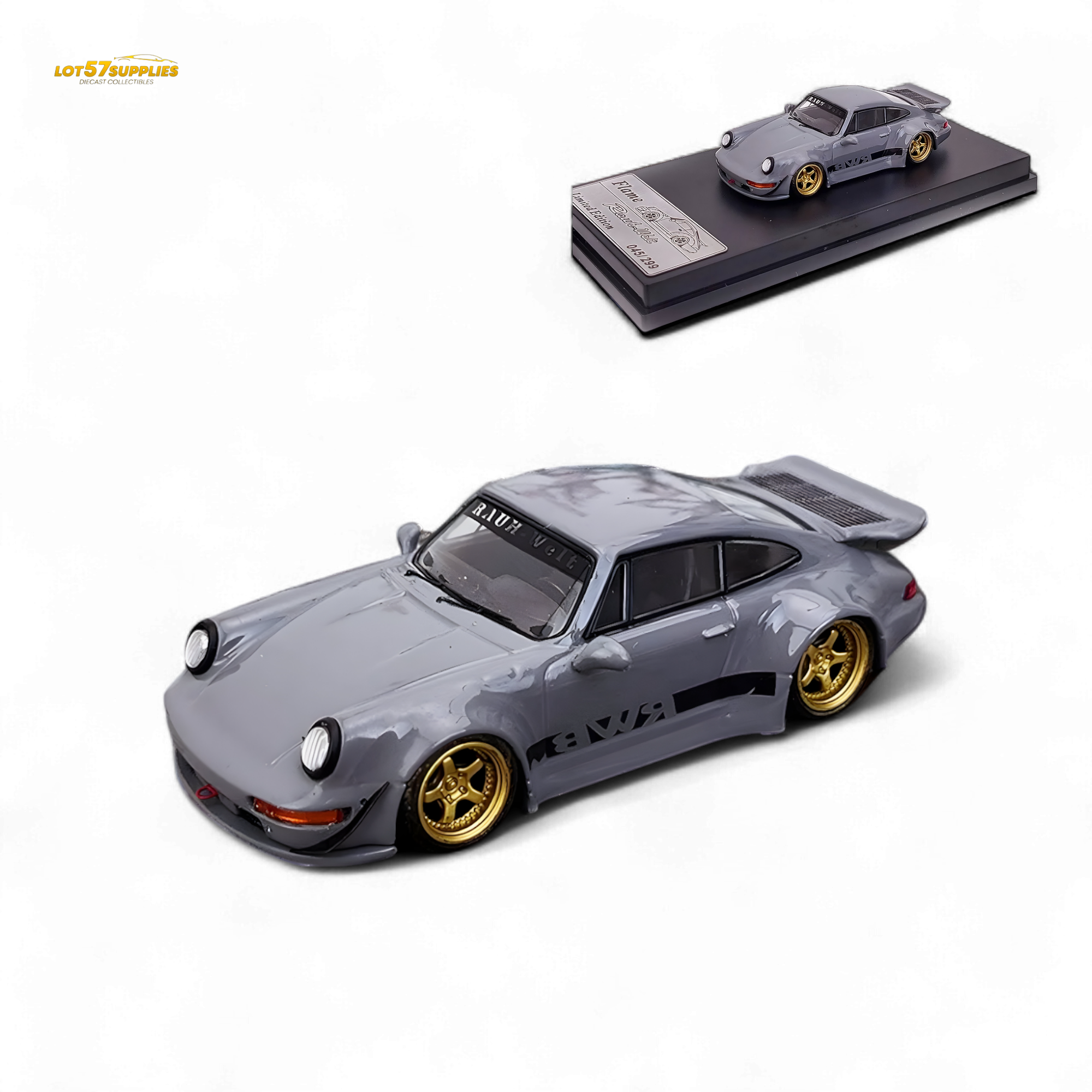Flame Porsche 964 RWB Whale Tale in Cement Gray 1:64 (ONLINE ORDER ONLY)