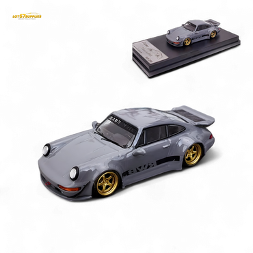 Flame Porsche 964 RWB Whale Tale in Cement Gray 1:64 (ONLINE ORDER ONLY)