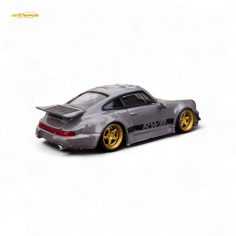 Flame Porsche 964 RWB Whale Tale in Cement Gray 1:64 (ONLINE ORDER ONLY)