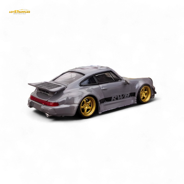 Flame Porsche 964 RWB Whale Tale in Cement Gray 1:64 (ONLINE ORDER ONLY)