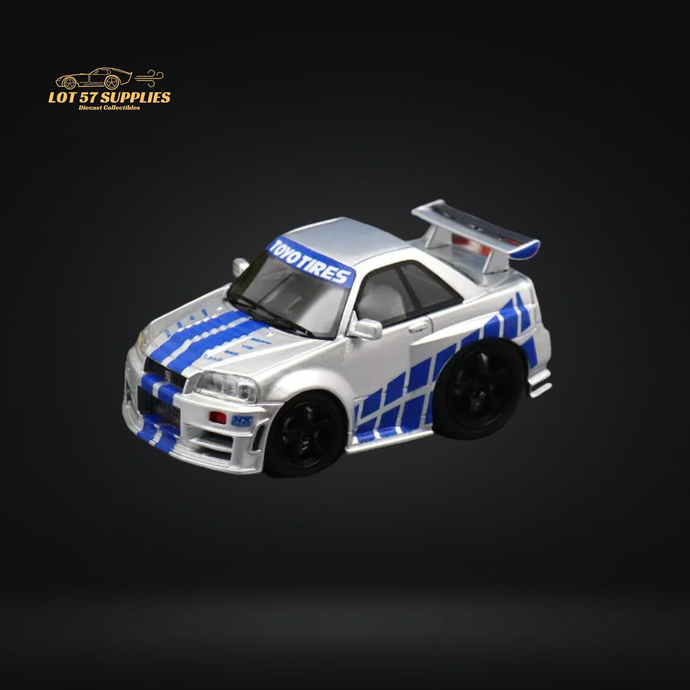 YM model X QCAR Skyline R34 Silver Blue F&F Livery Resin 1:64 (ONLINE ORDER ONLY)