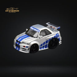 YM model X QCAR Skyline R34 Silver Blue F&F Livery Resin 1:64 (ONLINE ORDER ONLY)