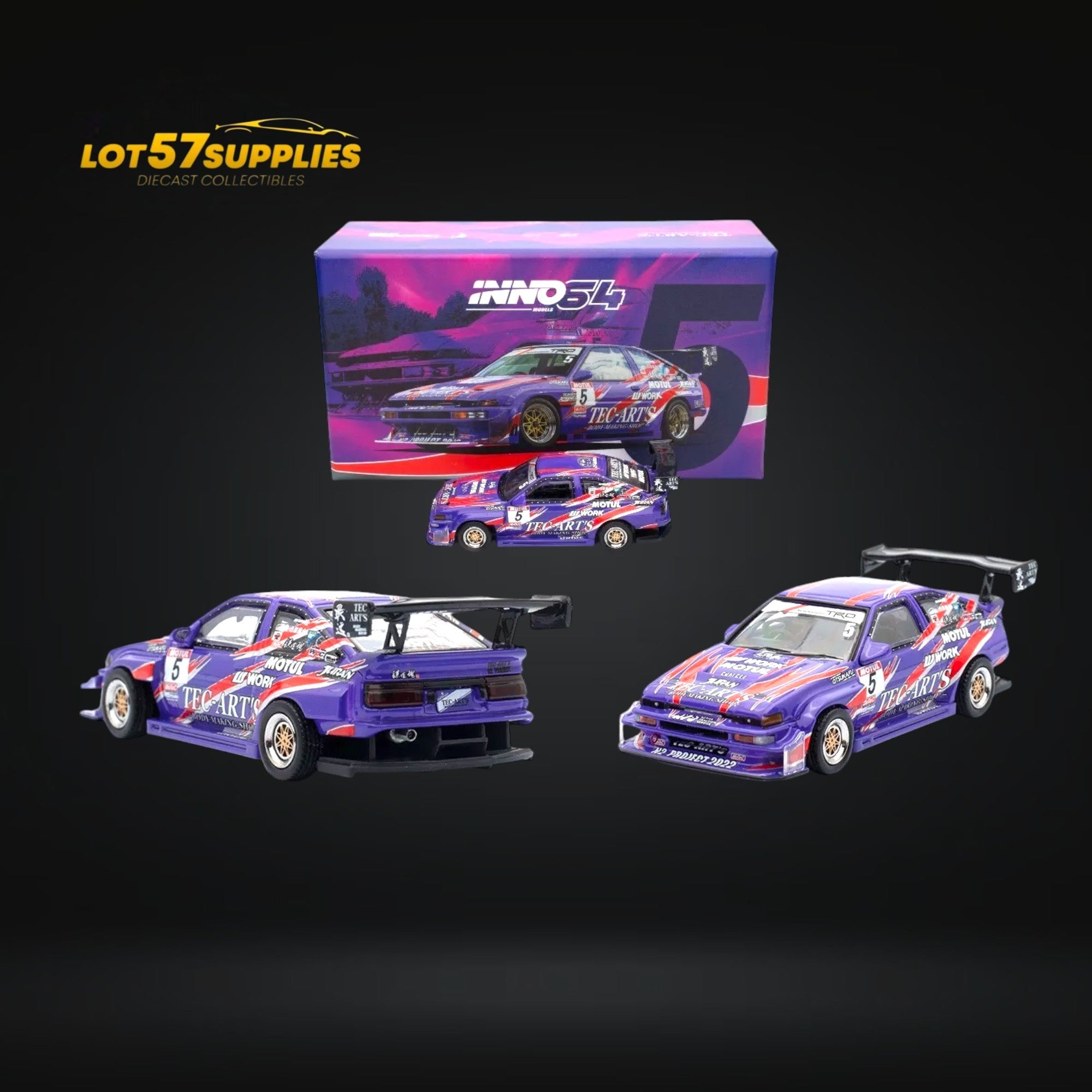 Inno64 Toyota Sprinter Trueno AE86 TEC-ARTS in Purple 1:64 IN64-AE86N2-TECART (ONLINE ORDER ONLY)