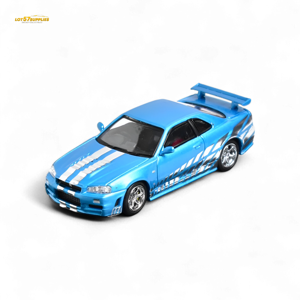 Stance Hunters Skyline GT-R R34 Z-Tune Chrome Blue 1:64