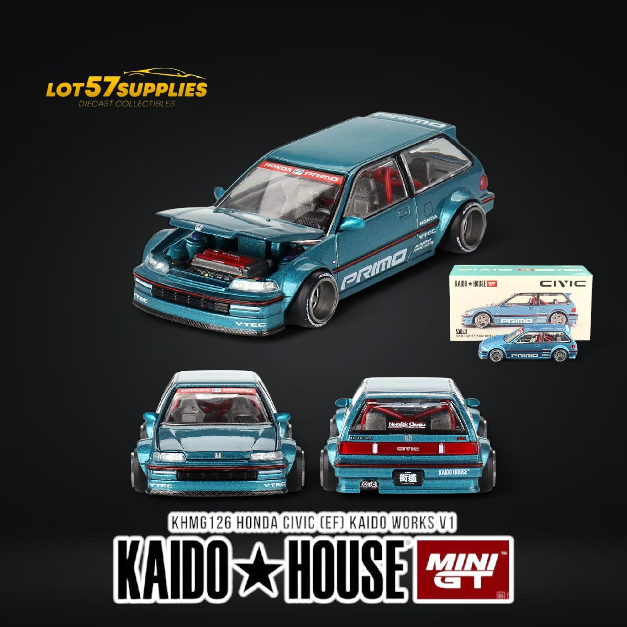 Mini GT x Kaido House Honda Civic EF Tahitian Green V1 1:64 KHMG126 (ONLINE ORDER ONLY)