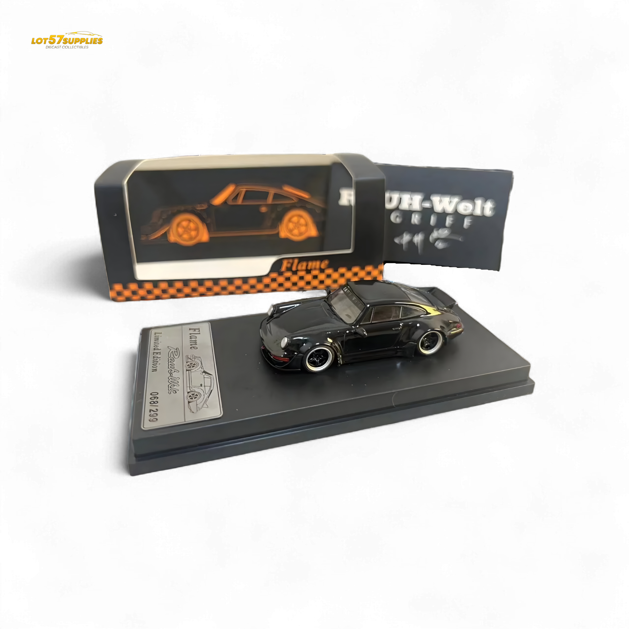 Flame Porsche 964 RWB Ducktail in Gloss Black 1:64 (ONLINE ORDER ONLY)