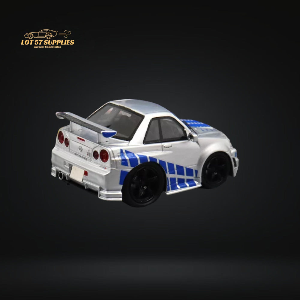 YM model X QCAR Skyline R34 Silver Blue F&F Livery Resin 1:64 (ONLINE ORDER ONLY)