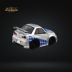 YM model X QCAR Skyline R34 Silver Blue F&F Livery Resin 1:64 (ONLINE ORDER ONLY)