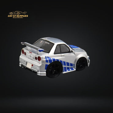 YM model X QCAR Skyline R34 Silver Blue F&F Livery Resin 1:64 (ONLINE ORDER ONLY)