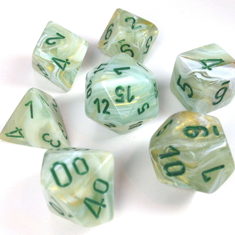 Chessex: Polyhedral Marble Dice sets - 10mm - Green / Dark Green (Online Order Only)