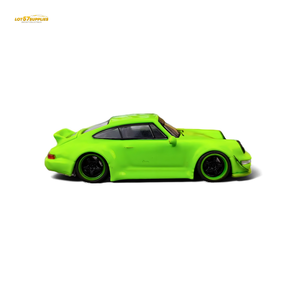 Flame Porsche 964 RWB Ducktail in Fluorescent Green 1:64 (ONLINE ORDER ONLY)