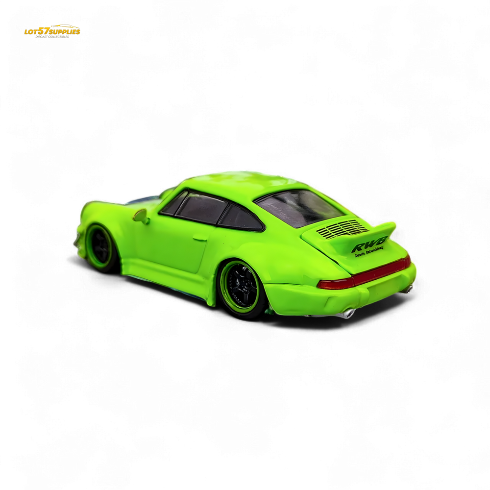 Flame Porsche 964 RWB Ducktail in Fluorescent Green 1:64 (ONLINE ORDER ONLY)