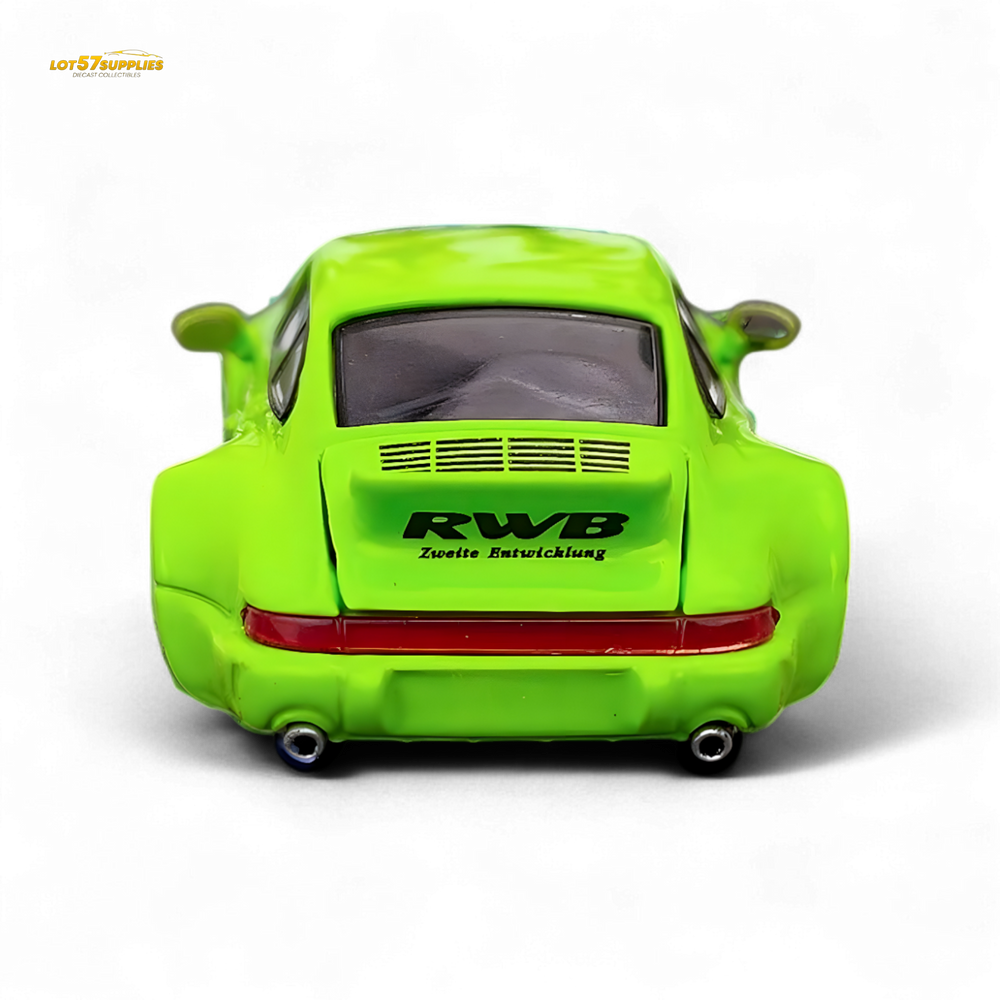 Flame Porsche 964 RWB Ducktail in Fluorescent Green 1:64 (ONLINE ORDER ONLY)