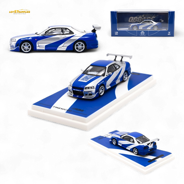 TimeMicro SKYLINE GT-R R34 - Blue Silver Ordinary 1:64 (ONLINE ORDER ONLY)