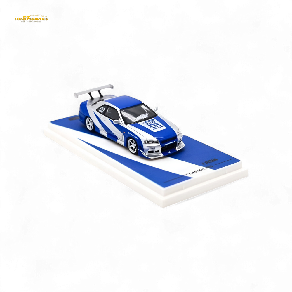 TimeMicro SKYLINE GT-R R34 - Blue Silver Ordinary 1:64 (ONLINE ORDER ONLY)
