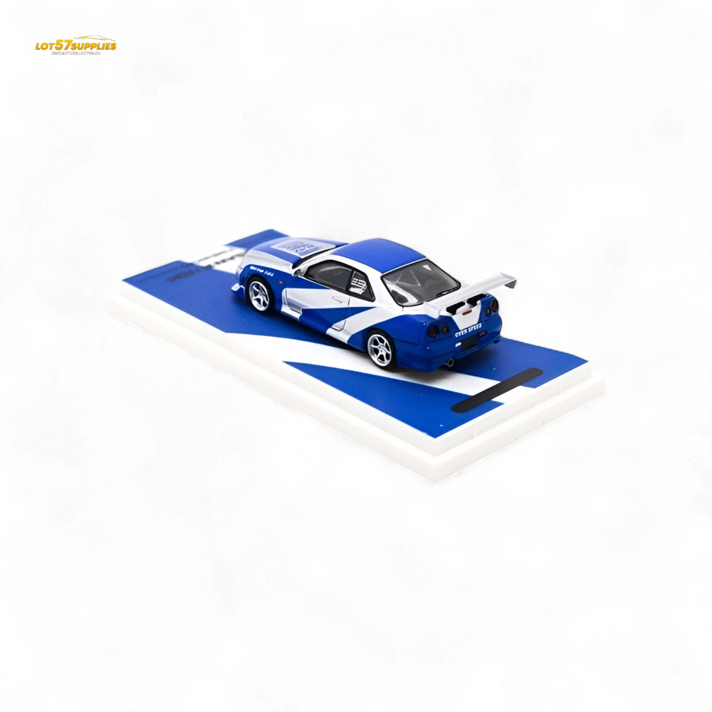 TimeMicro SKYLINE GT-R R34 - Blue Silver Ordinary 1:64 (ONLINE ORDER ONLY)
