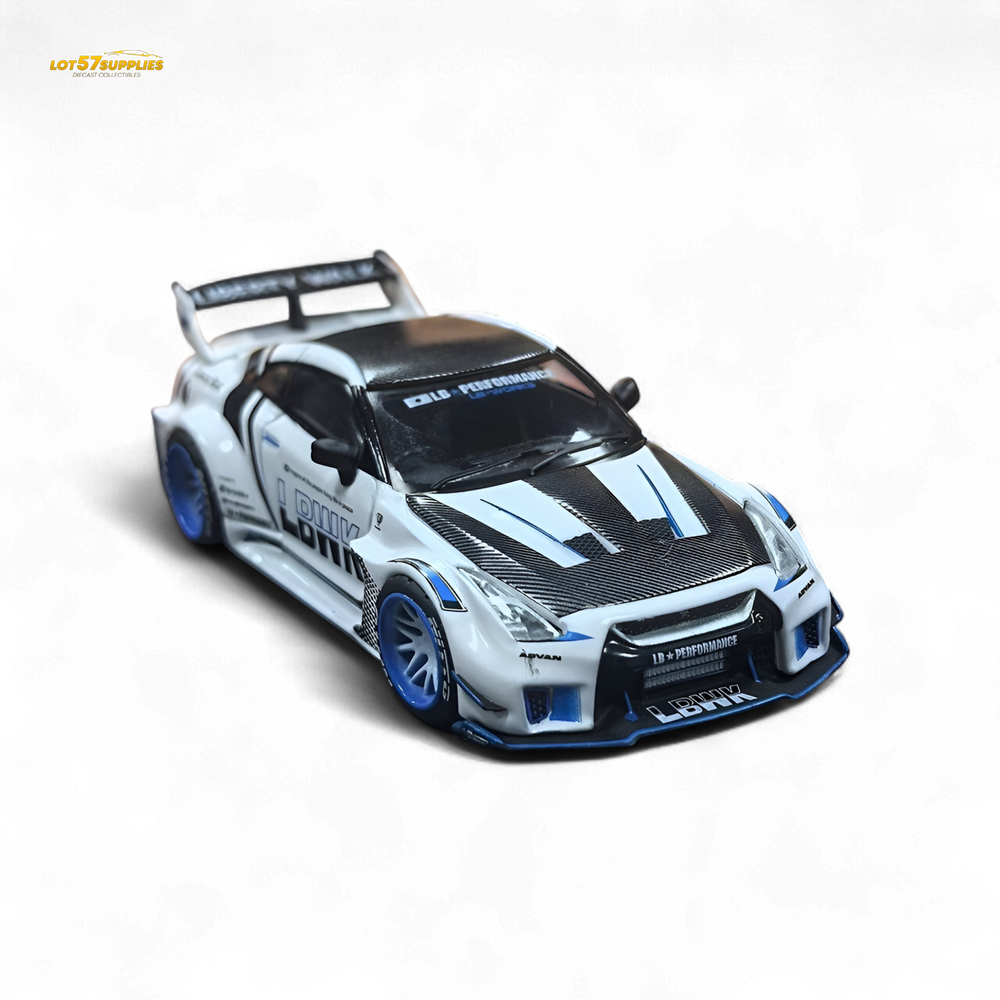 MC LB GTR R35 GT - White Blue Stripe Carbon Roof 1:64 (ONLINE ORDER ONLY)