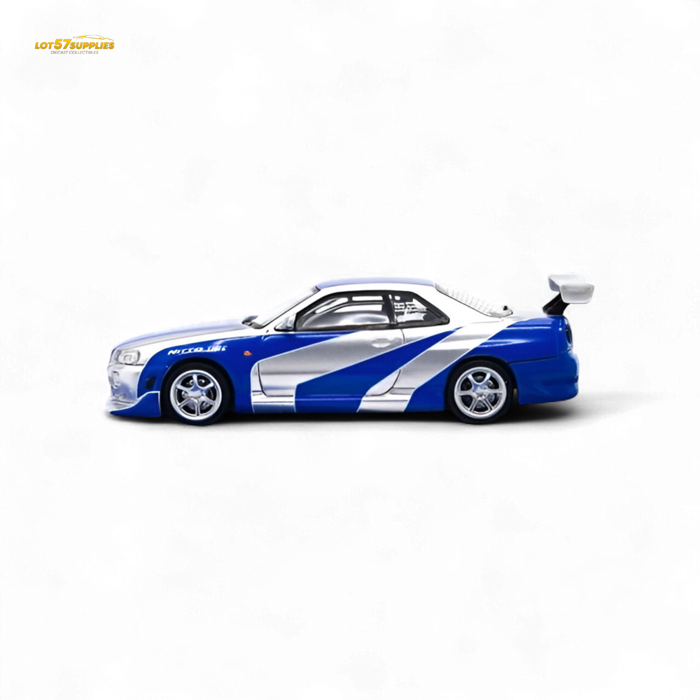 TimeMicro SKYLINE GT-R R34 - Blue Silver Ordinary 1:64 (ONLINE ORDER ONLY)