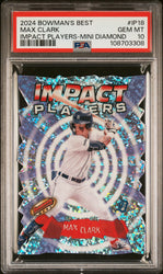 Graded 2024 Topps Bowmans Best Max Clark #IP18 Impact Players Mini Diamond Rookie RC Baseball Card PSA 10 Gem Mint (ONLINE ORDER ONLY)