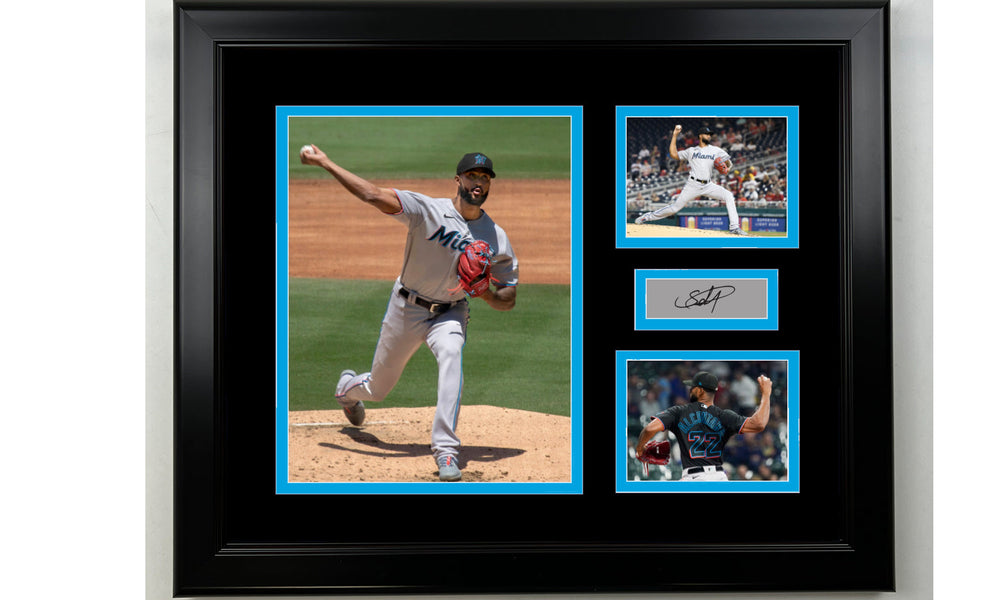 Framed Sandy Alcantara Miami Marlins Facsimile Laser Engraved Signature Baseball 14x11 3 Photo Collage (ONLINE ORDER ONLY)