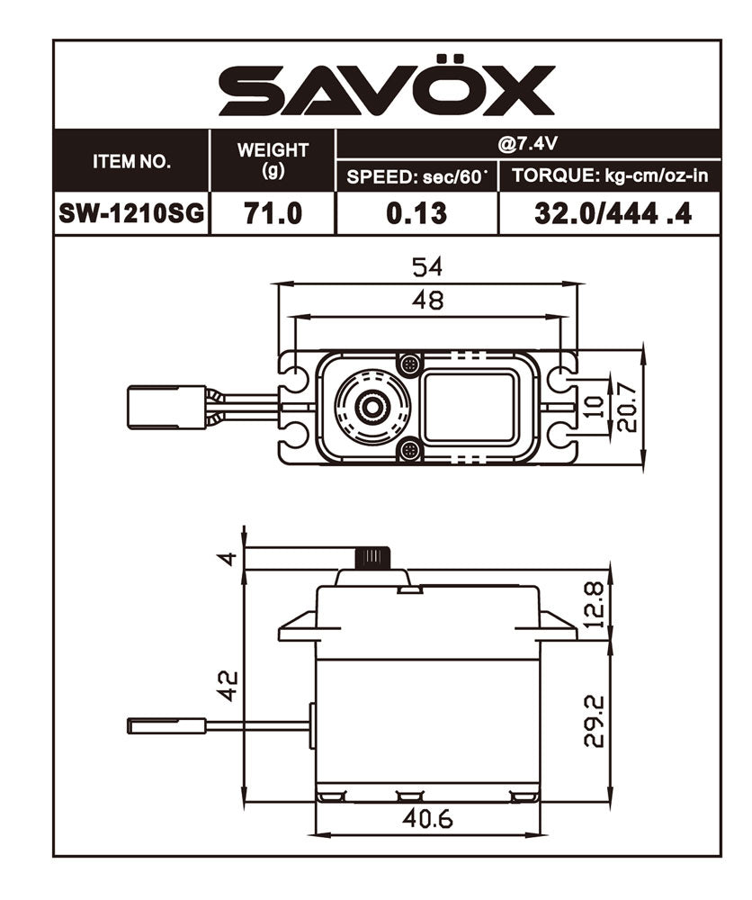Savox SW1210SGP-BE Black Edition Waterproof HV Coreless Servo - Premium All-Weather