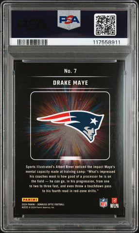 Graded 2024 Panini Donruss Optic Drake Maye #7 Light It Up Rookie RC Football Card PSA 10 Gem Mint (ONLINE ORDER ONLY)