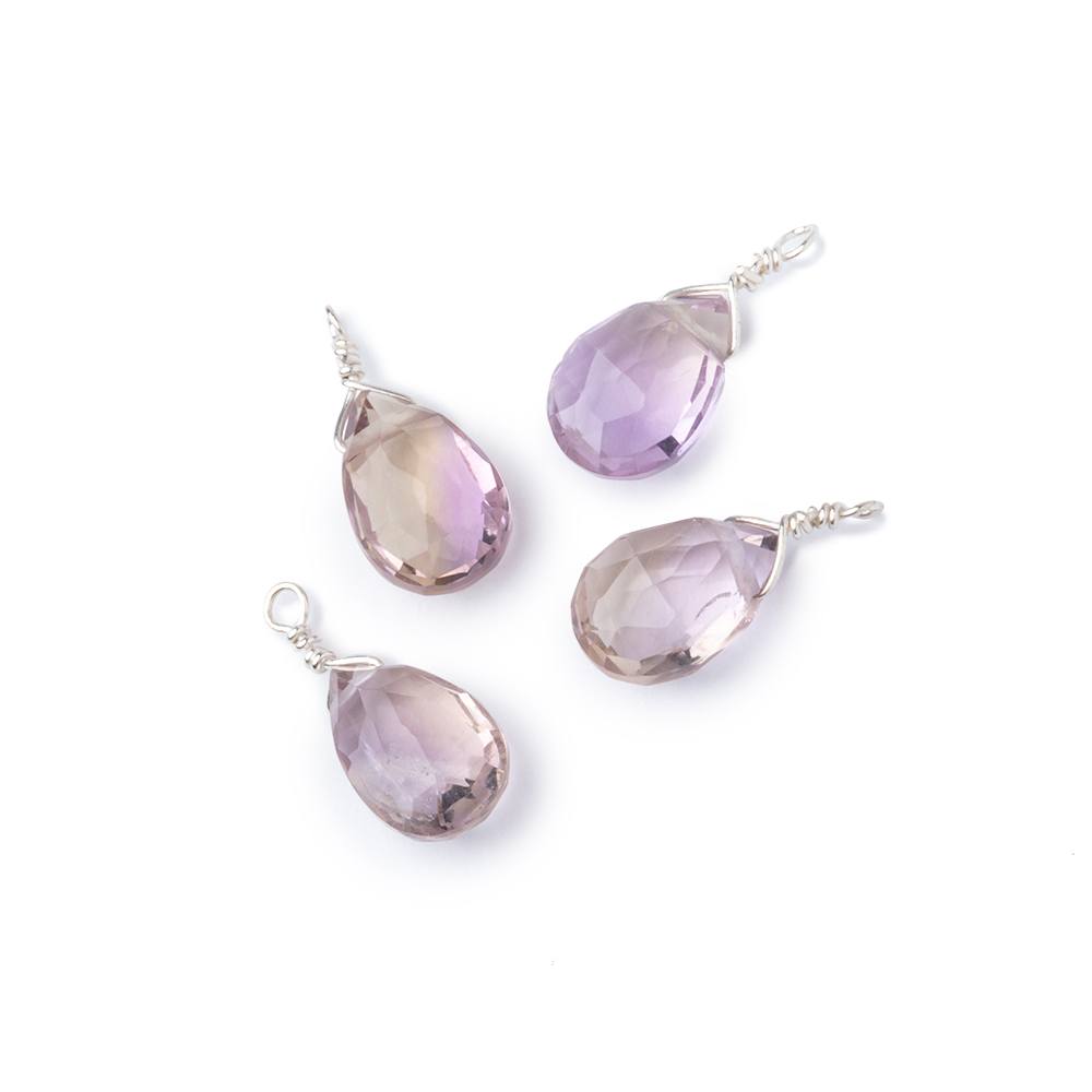 Set of 4 Silver Wire Wrapped 9x6mm Ametrine Faceted Pear Focals (ONLINE ORDER ONLY)