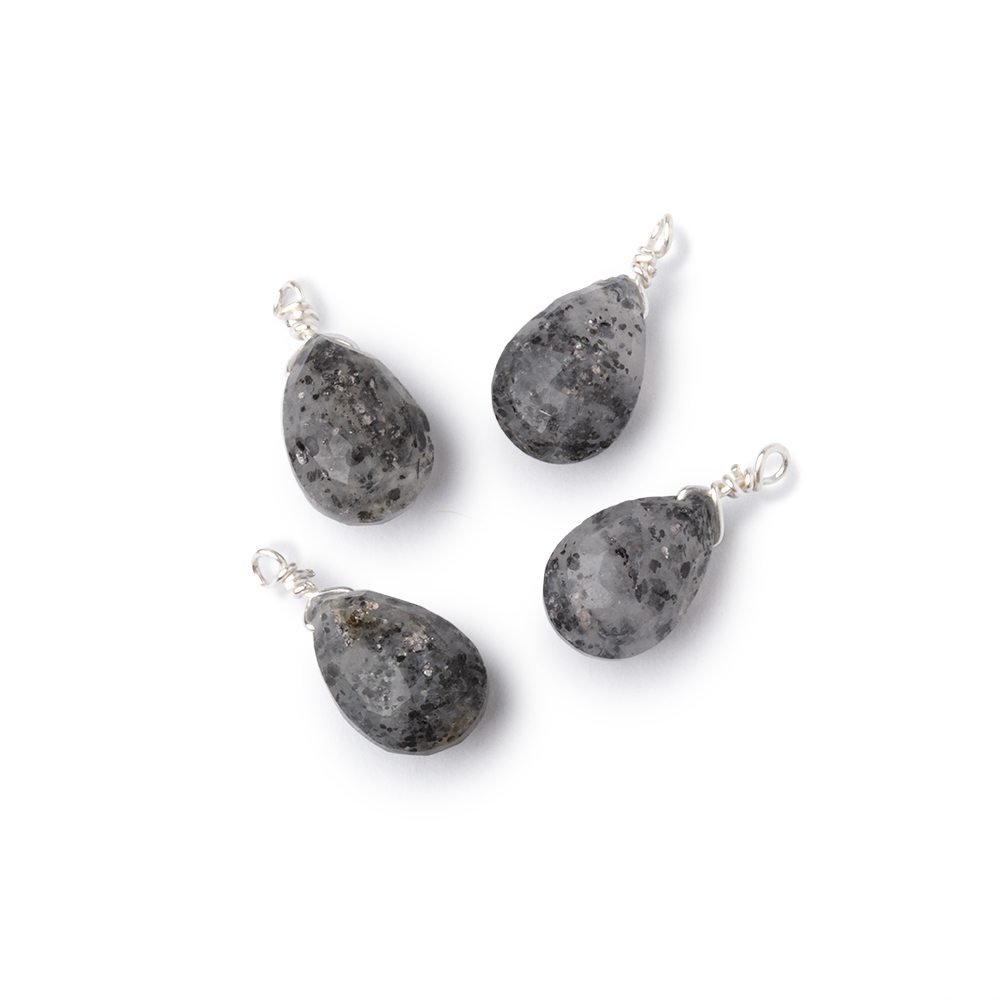 Set of 4 Silver Wire Wrapped 9x6mm Celestial Quartz Faceted Pear Focals (ONLINE ORDER ONLY)